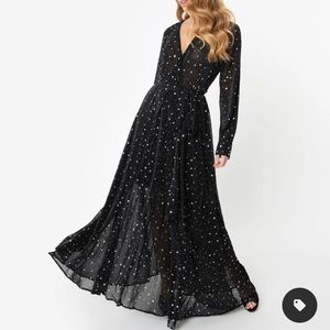 Unique Vintage Silver Stars Farrah Maxi Dress, size 16/1X